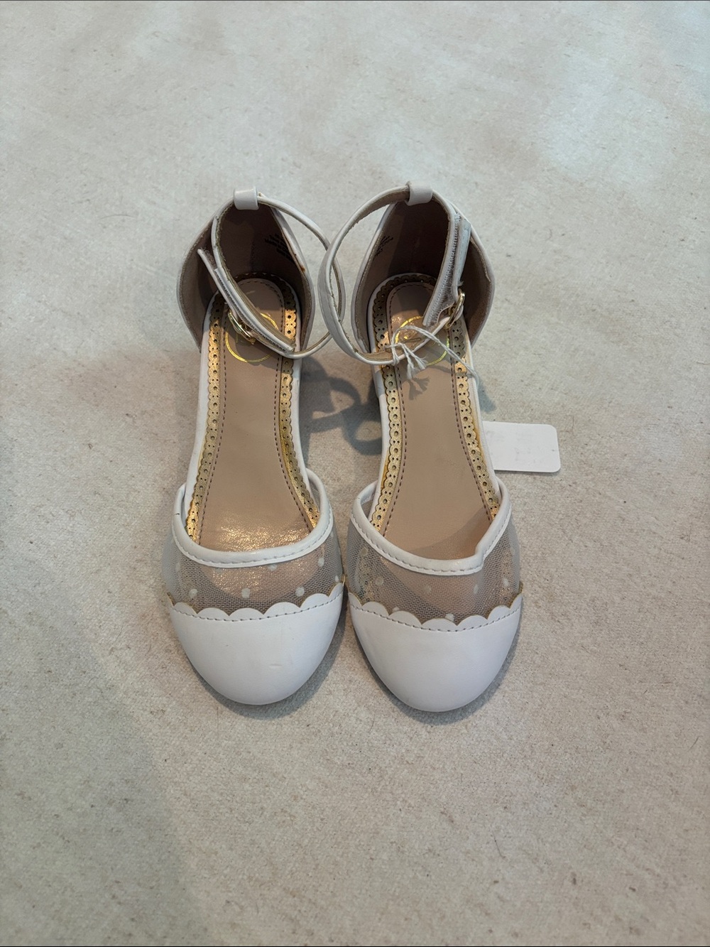 1901 White and Beige Girls' Ankle-Strap Dress Flats